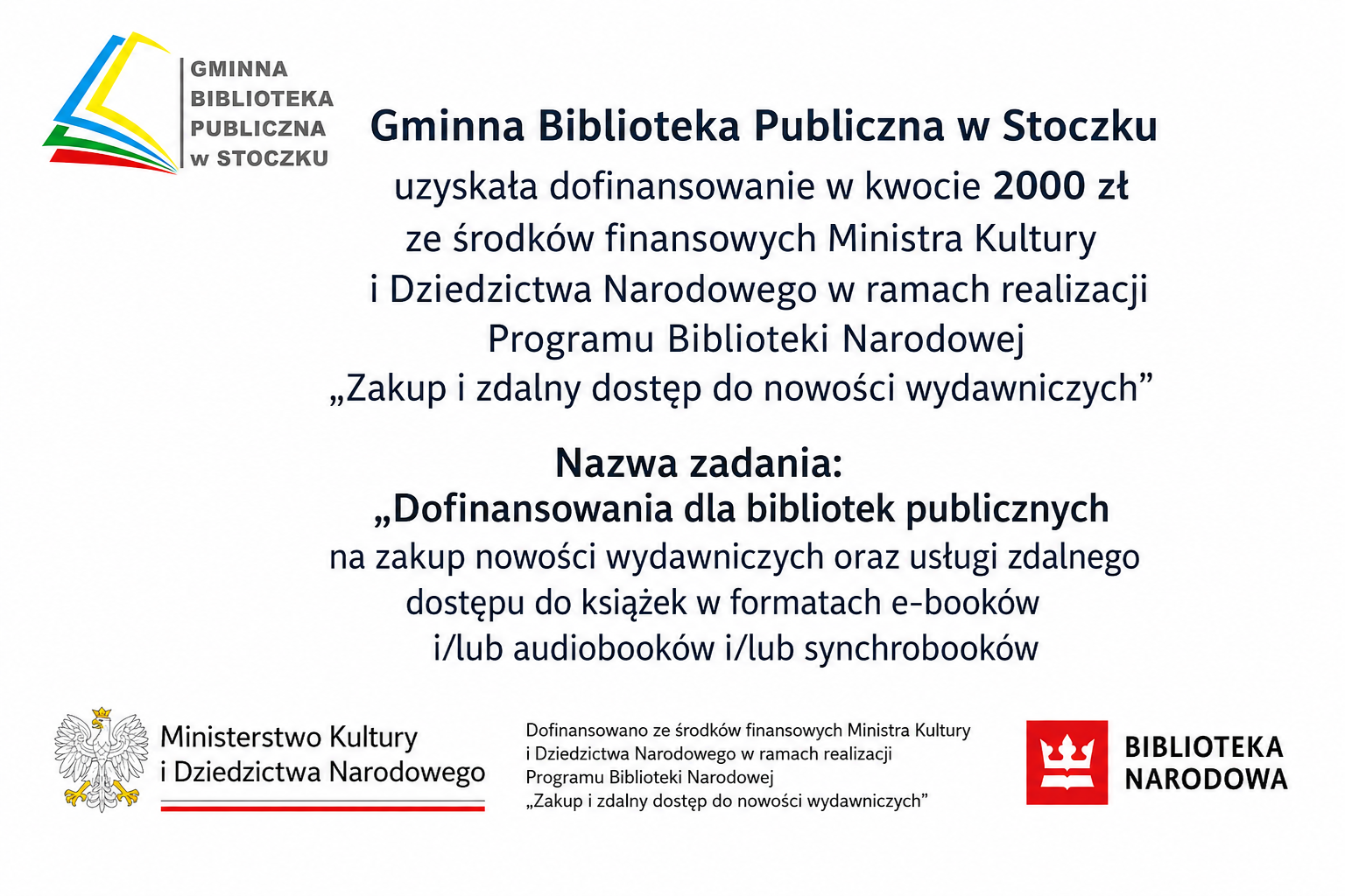 Informacja  o&nbsp;dofinansowaniu nowości wydawniczych