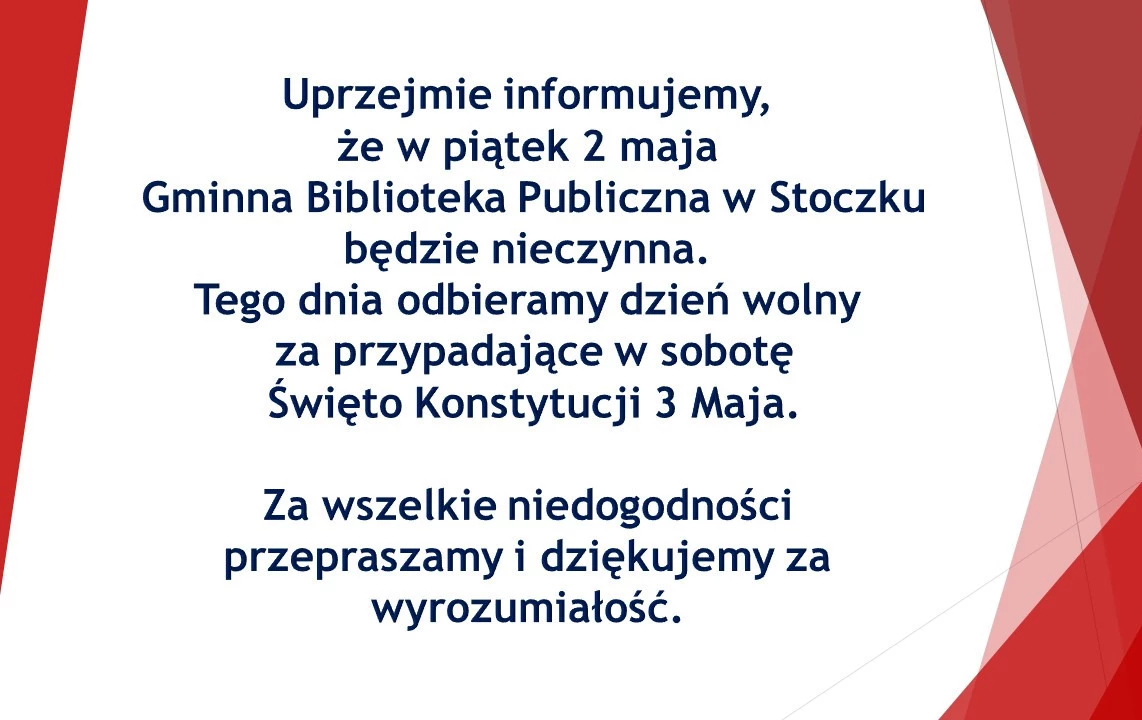 Informacja o zmianie godizn pracy